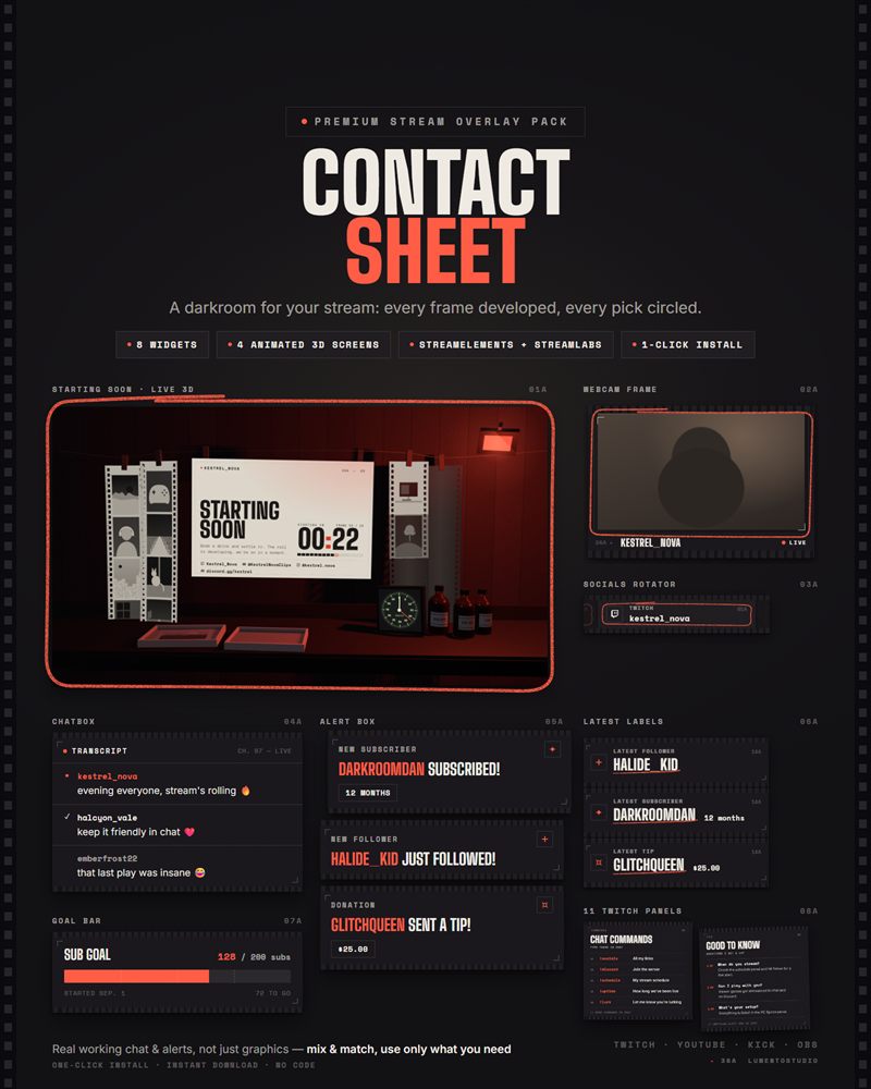 Contact Sheet Twitch overlay pack preview
