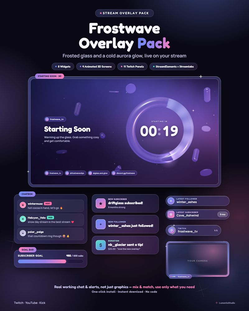 Frostwave Twitch overlay pack preview