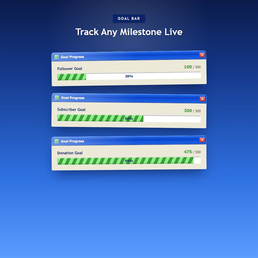Luna Blue goal bar progress states